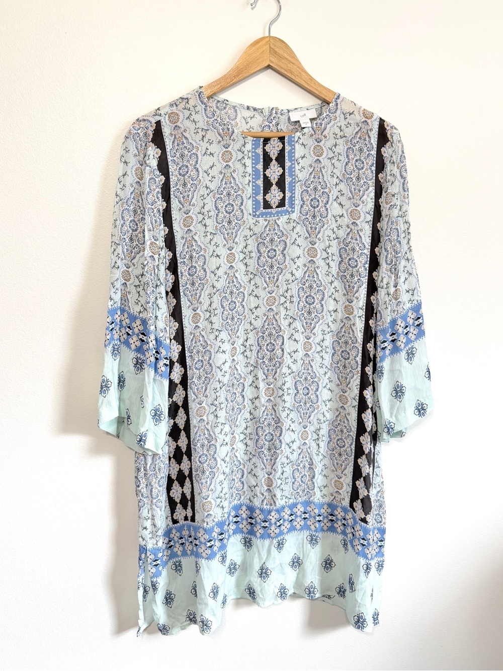 J. Jill Floral Sea Glass Blue Women's Tunic Top Size Medium Boho Beach Summer